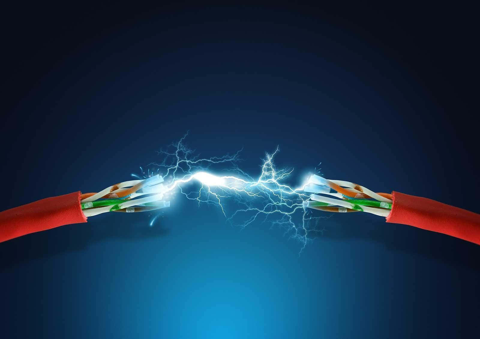 兩條電線相互連接並帶有閃電 壁紙