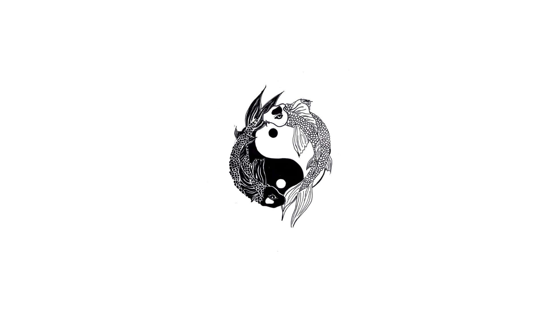 Yin Yang Fish 桌布 壁紙 — 兩條風格化的錦鯉向相反方向游動，形成一個帶有複雜鱗片和流暢鰭的陰陽符號。