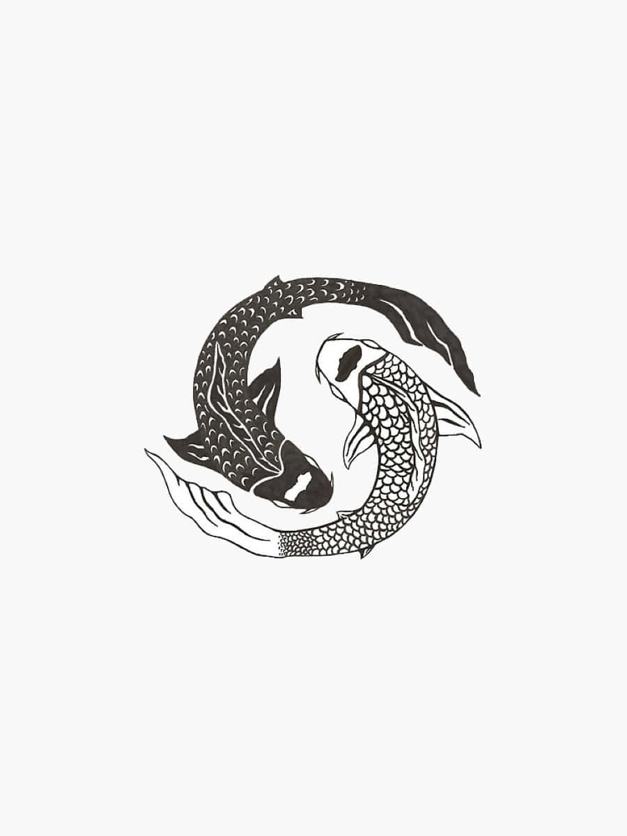 Yin Yang Fish 桌布 壁紙 — 兩條風格化的錦鯉在太極圈中游動，鱗片精緻，魚鰭流暢，背景簡潔。
