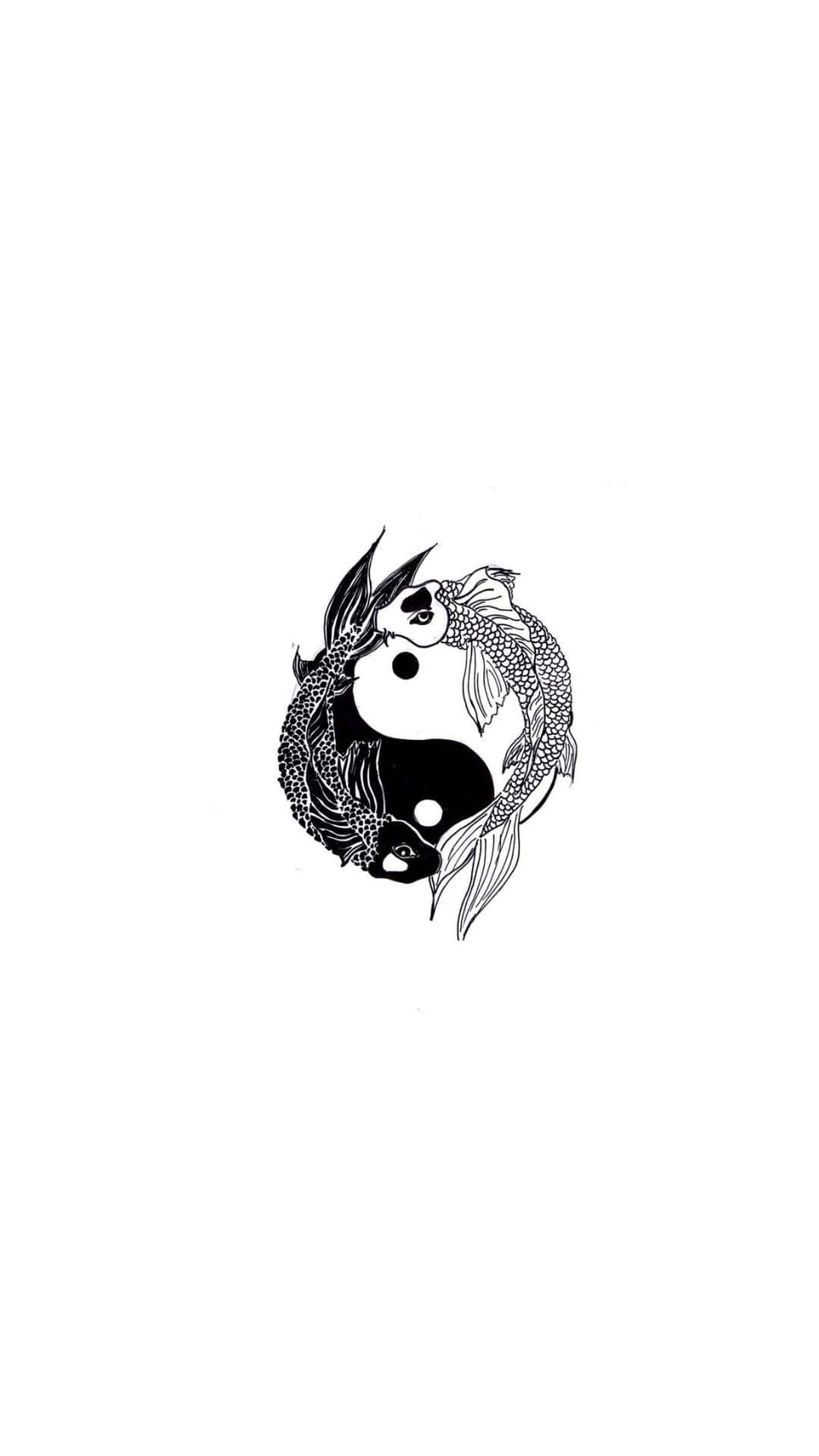 Yin Yang Fish 桌布 壁紙 — 兩條風格化的錦鯉在純白色背景上的黑白陰陽符號中游動。