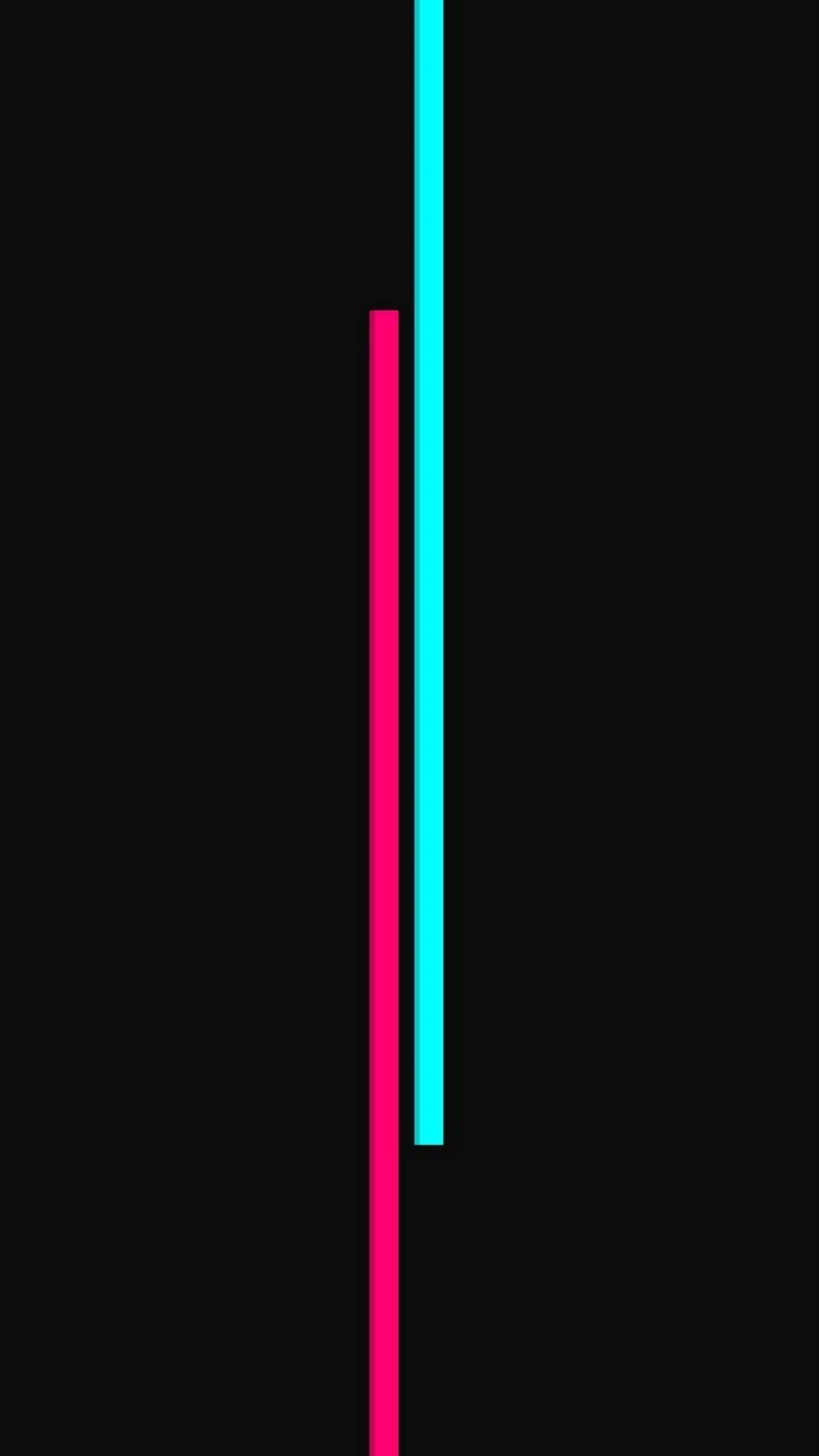 Minimalist Phone 桌布 壁紙 — 兩條鮮豔的粉紅色和青色霓虹燈線條垂直立在純黑色背景上，營造出極簡的數位藝術作品。
