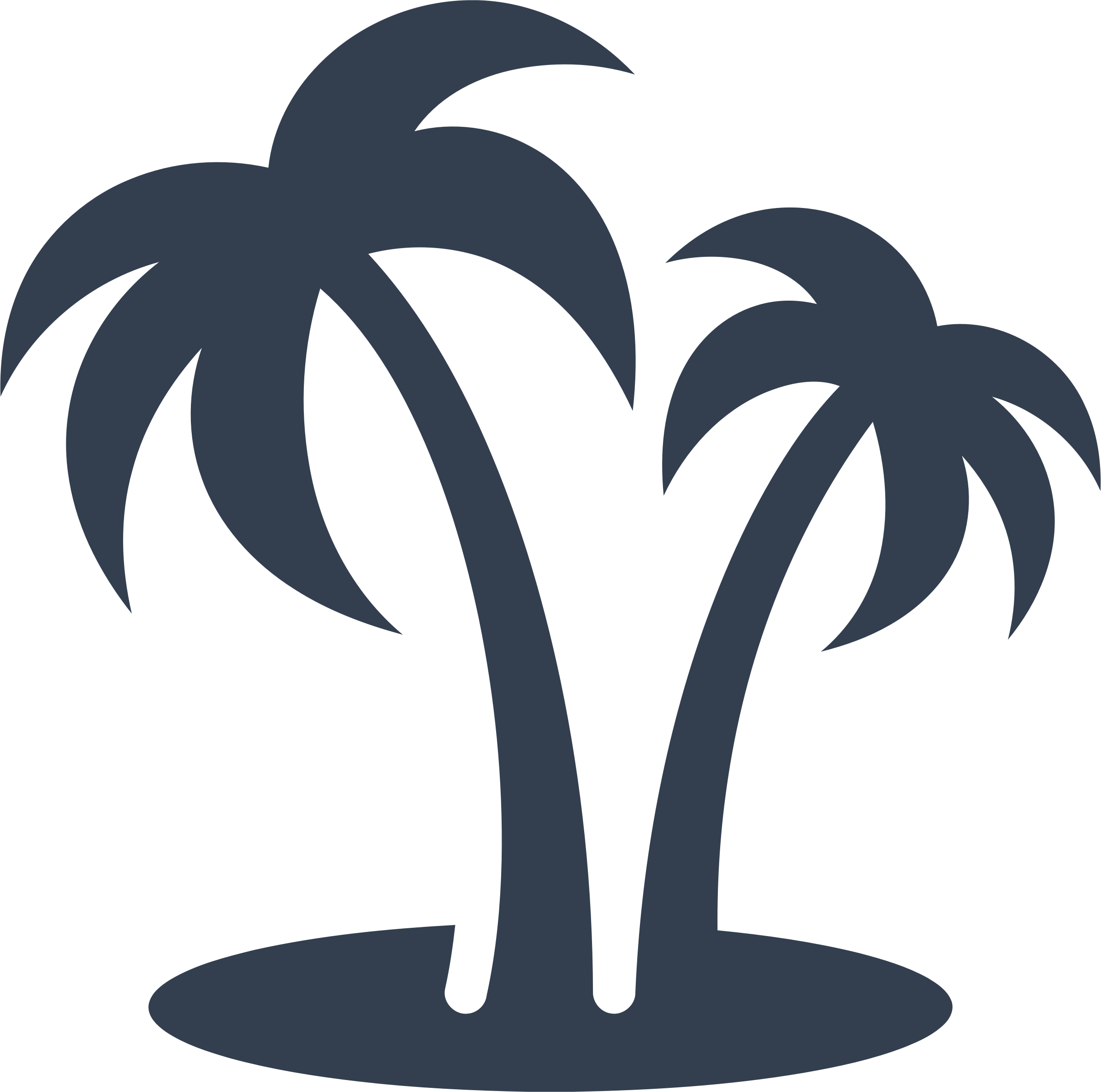 Trees Clipart 桌布 壁紙 — 兩棵風格化的棕櫚樹以深藍色剪影立於圓形底座上，背景為純黑色。