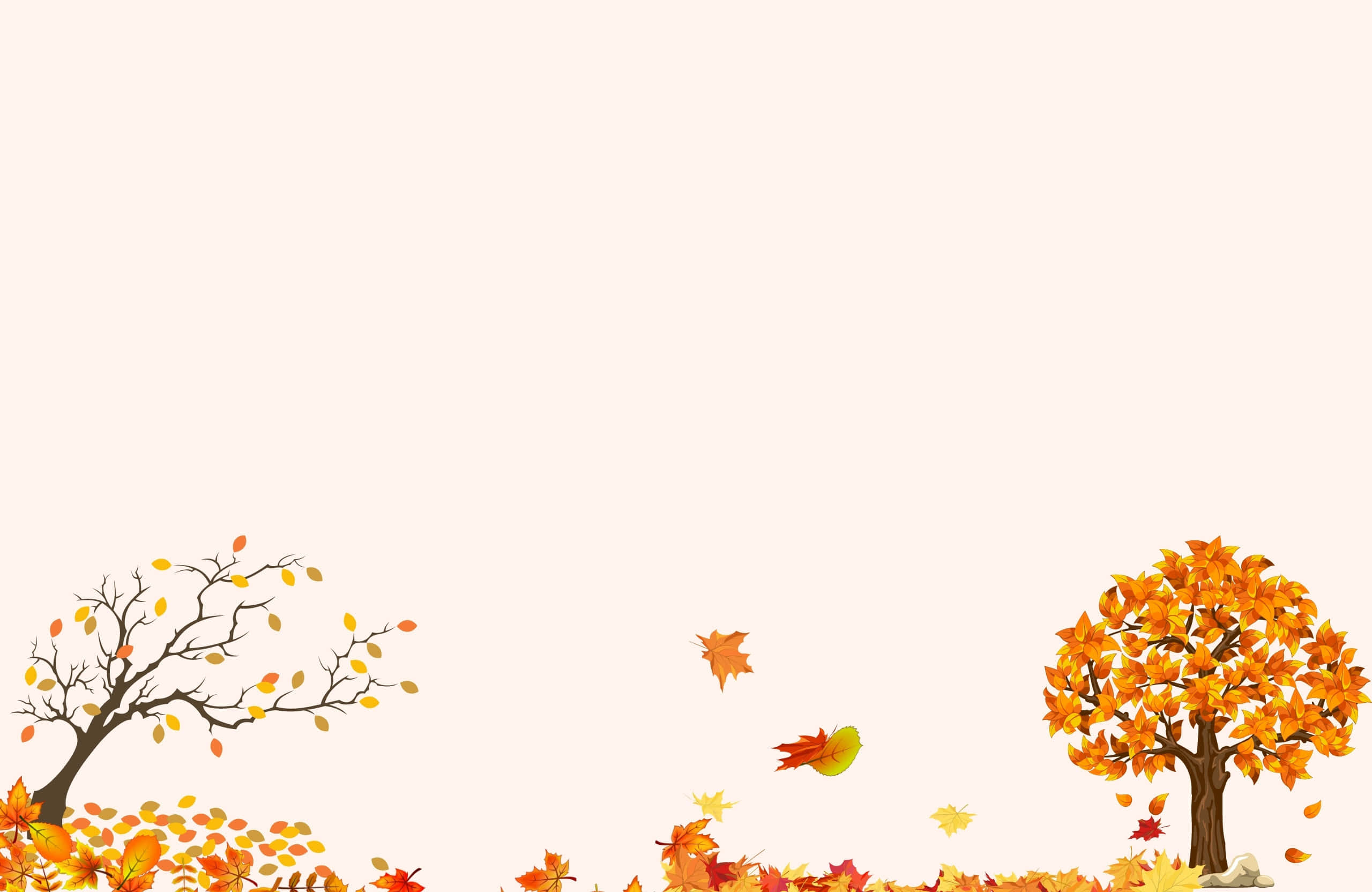 Best Fall 桌布 壁紙 — 兩棵風格化的秋樹，落葉飄落，襯托柔和的米色背景，喚起季節變化和溫柔的衰敗。