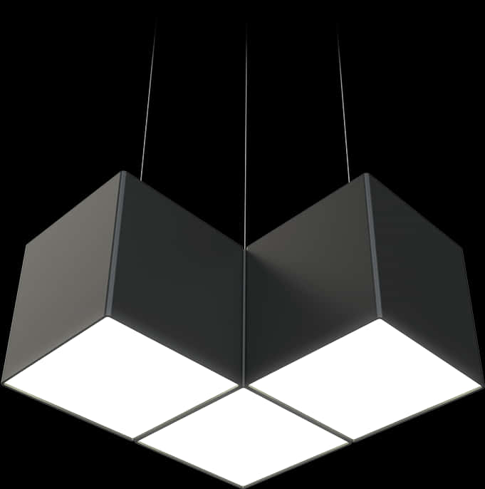 Chandelier 桌布 壁紙 — 兩盞時尚的黑色幾何吊燈在純黑色背景下發出明亮的白色光芒。
