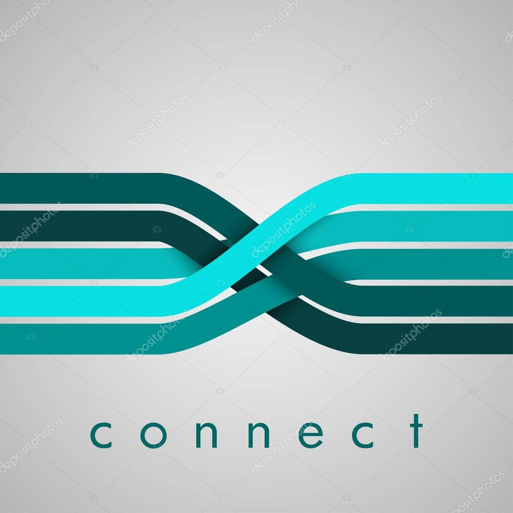 青色GIF 桌布 壁紙 — 兩組青綠色和深青綠色絲帶在淺灰色背景上交織成一個結，下方有「connect」字樣。