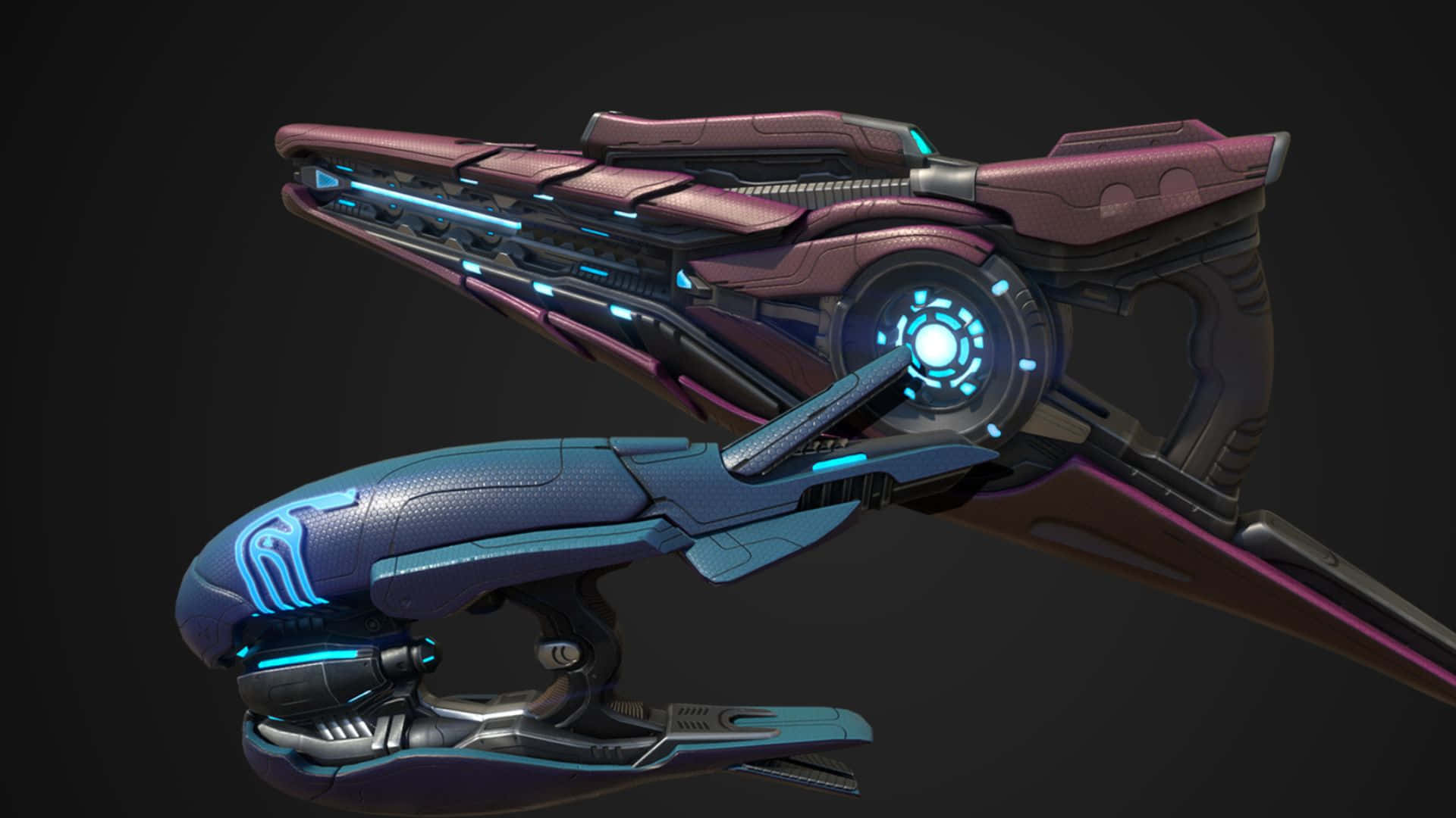 Plasma Rifle 桌布 壁紙 — 兩艘時尚的未來太空船，帶有發光藍色點綴，在黑暗背景中懸浮。