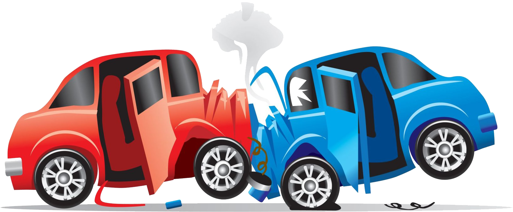 車禍 桌布 壁紙 — 兩輛卡通車正面相撞，煙霧和破碎零件飛散，以風格化插圖呈現。