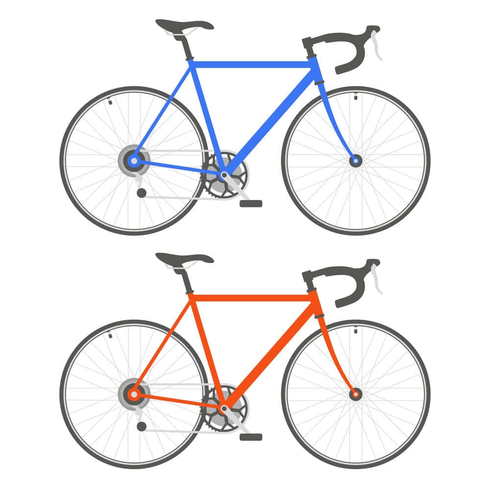 Best Bikes 桌布 壁紙 — 兩輛極簡主義自行車，一輛藍色一輛橙色，並排展示在純白色背景上。