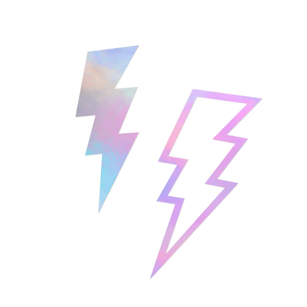 Lightning Bolt 桌布 壁紙 — 兩道風格化的閃電帶有彩虹色粉彩漸變，漂浮在潔淨的白色背景上。