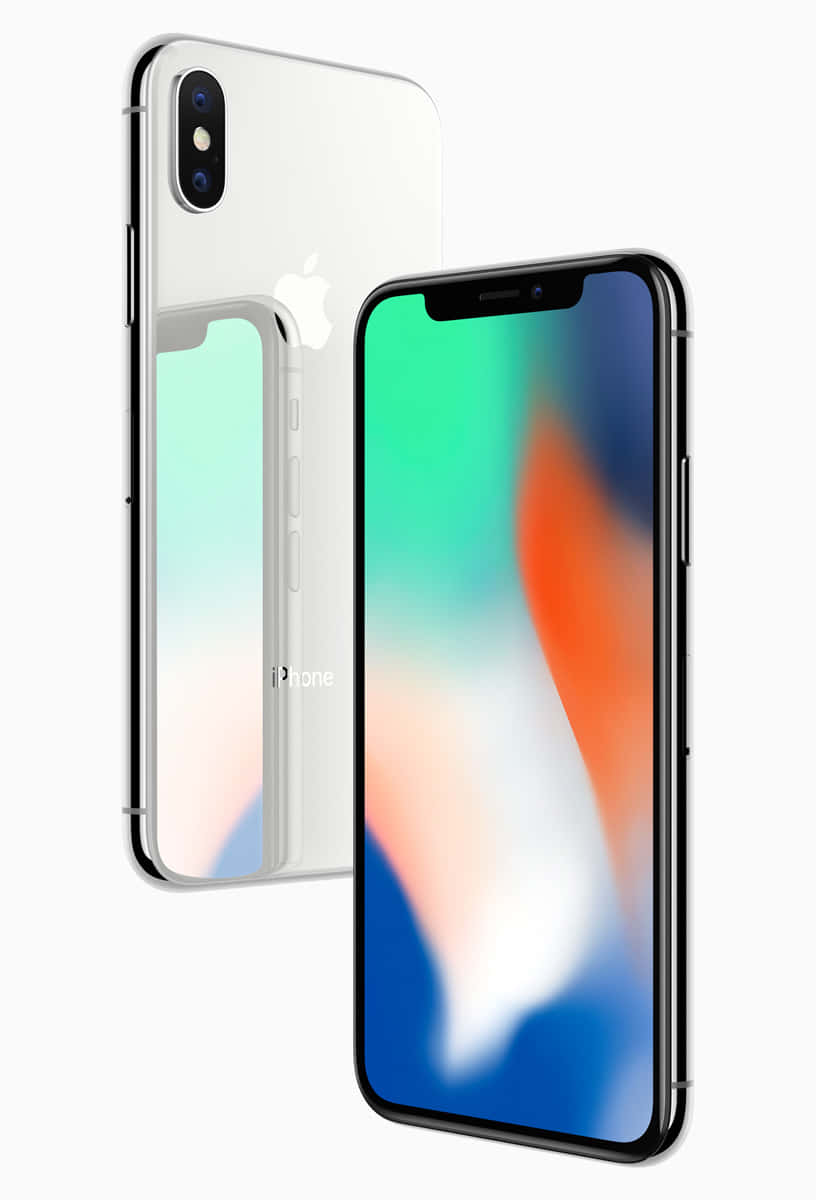 iPhone 桌布 壁紙 — 兩部iPhone X型號前後展示，背景為純白色，螢幕上帶有鮮豔的抽象桌布。