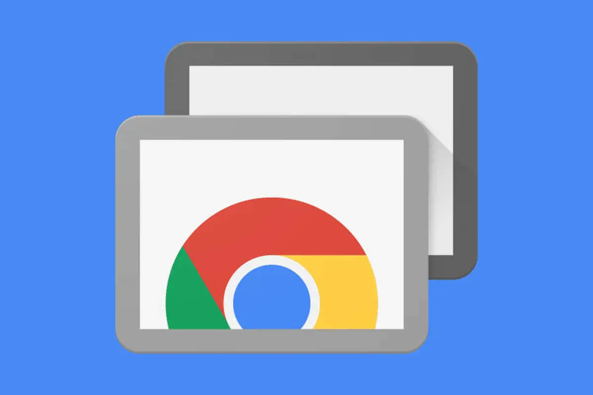 Chrome 桌布 壁紙 — 兩部平板電腦，在藍色背景上以扁平設計風格顯示 Chrome 標誌。