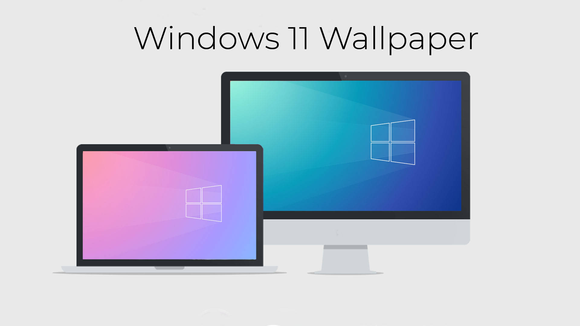 Windows 11 桌布 壁紙 — 兩部時尚電腦顯示帶有漸變背景和標誌性標誌的Windows 11桌布。