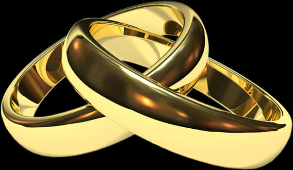 Wedding Rings 桌布 壁紙 — 兩隻交織的金色結婚戒指在純黑背景上閃耀，帶有反射高光。