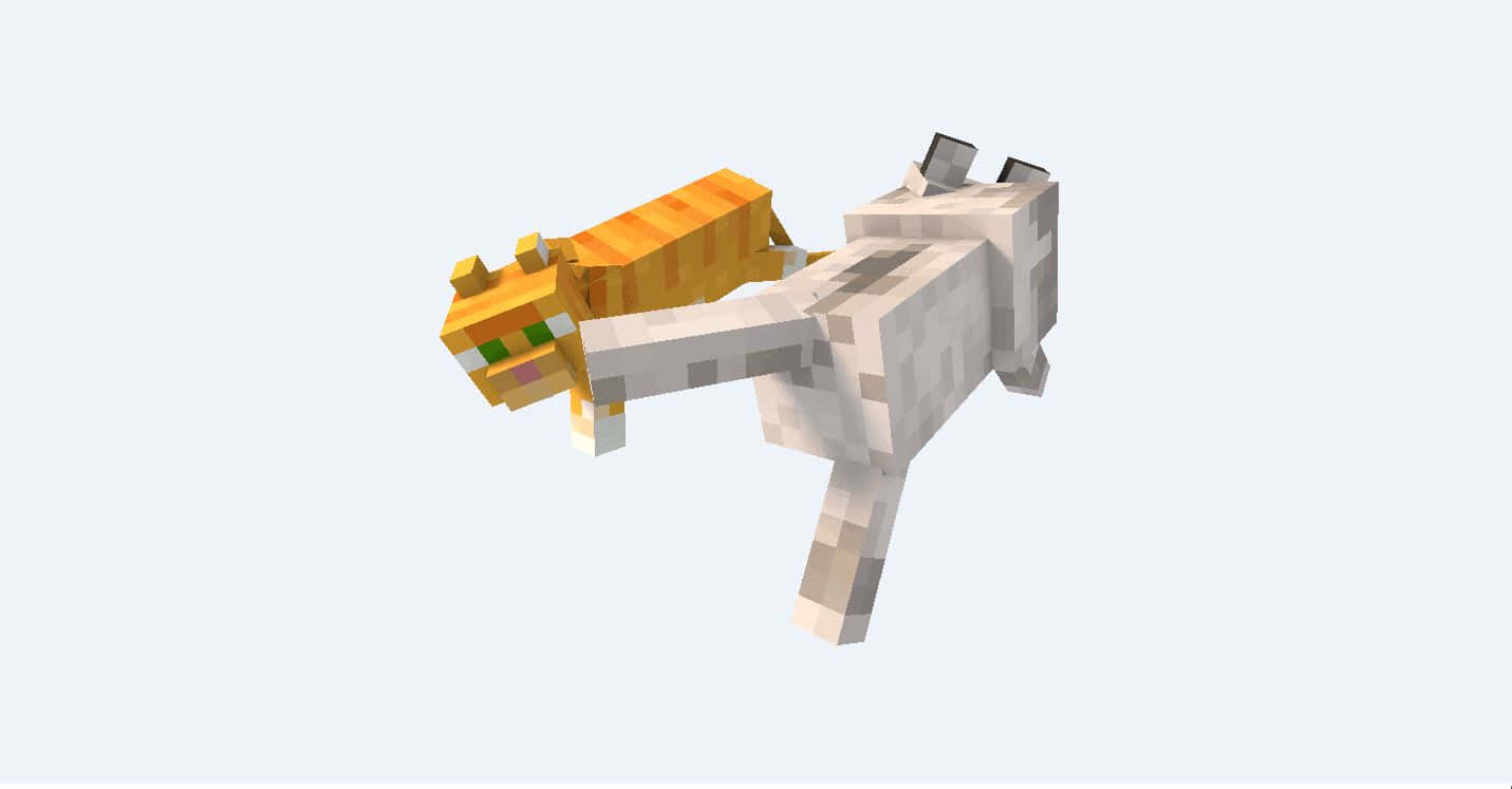 Minecraft Pets 桌布 壁紙 — 兩隻像素化貓咪，一隻橙色虎斑和一隻白色，漂浮在純淺灰色背景上。