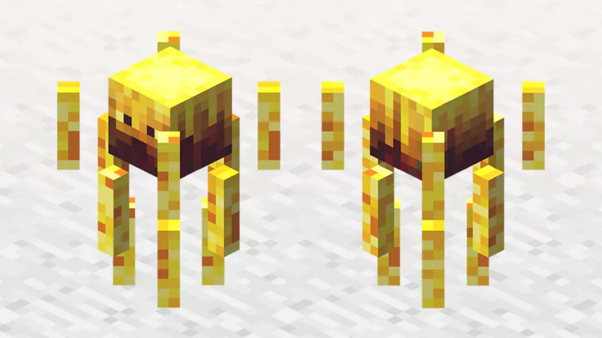 Minecraft Blaze 桌布 壁紙 — 兩隻像素化金色魷魚漂浮在淺灰色方塊背景上，呈現Minecraft風格。