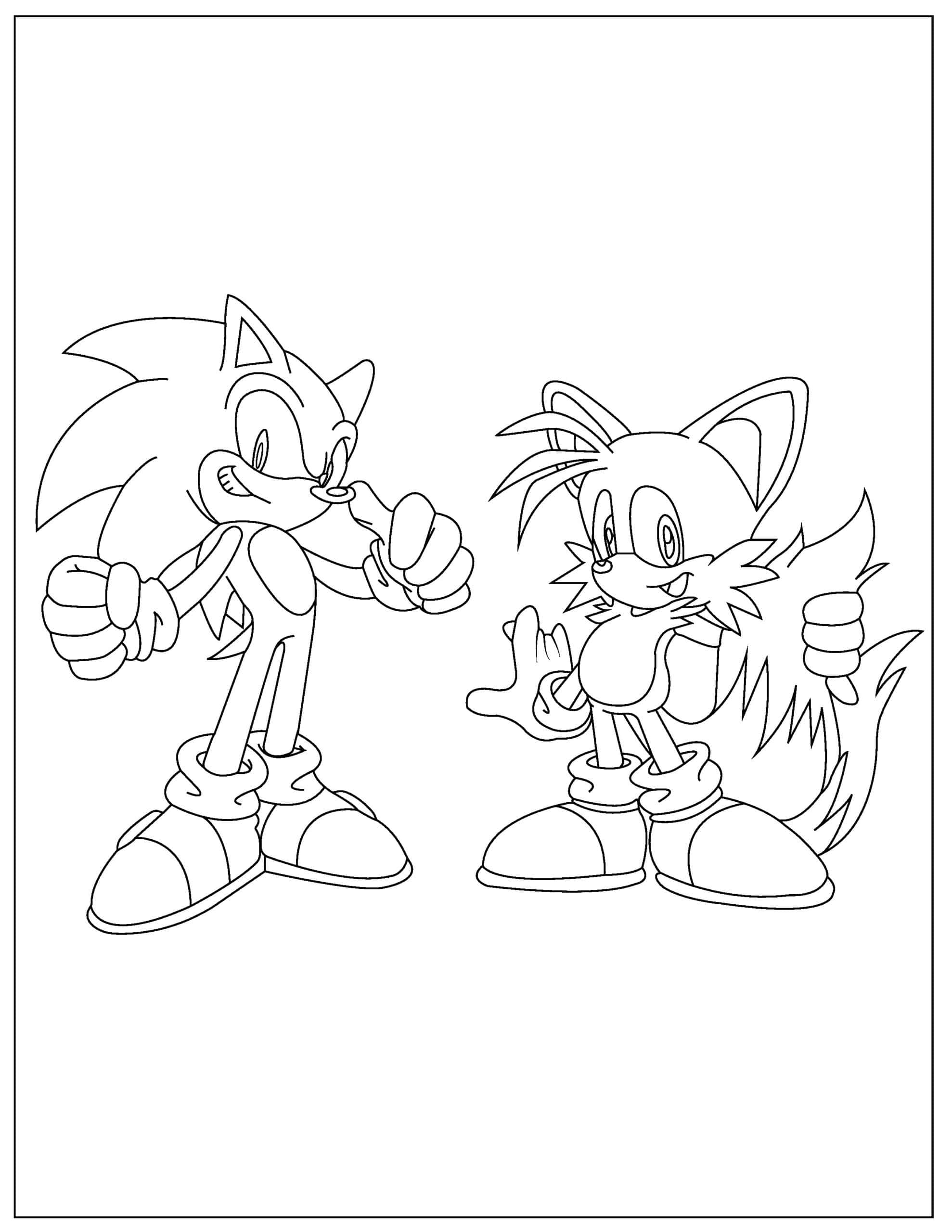 Sonic The Hedgehog 桌布 壁紙 — 兩隻卡通刺蝟以黑白線條藝術風格，開心豎起拇指擺姿勢。