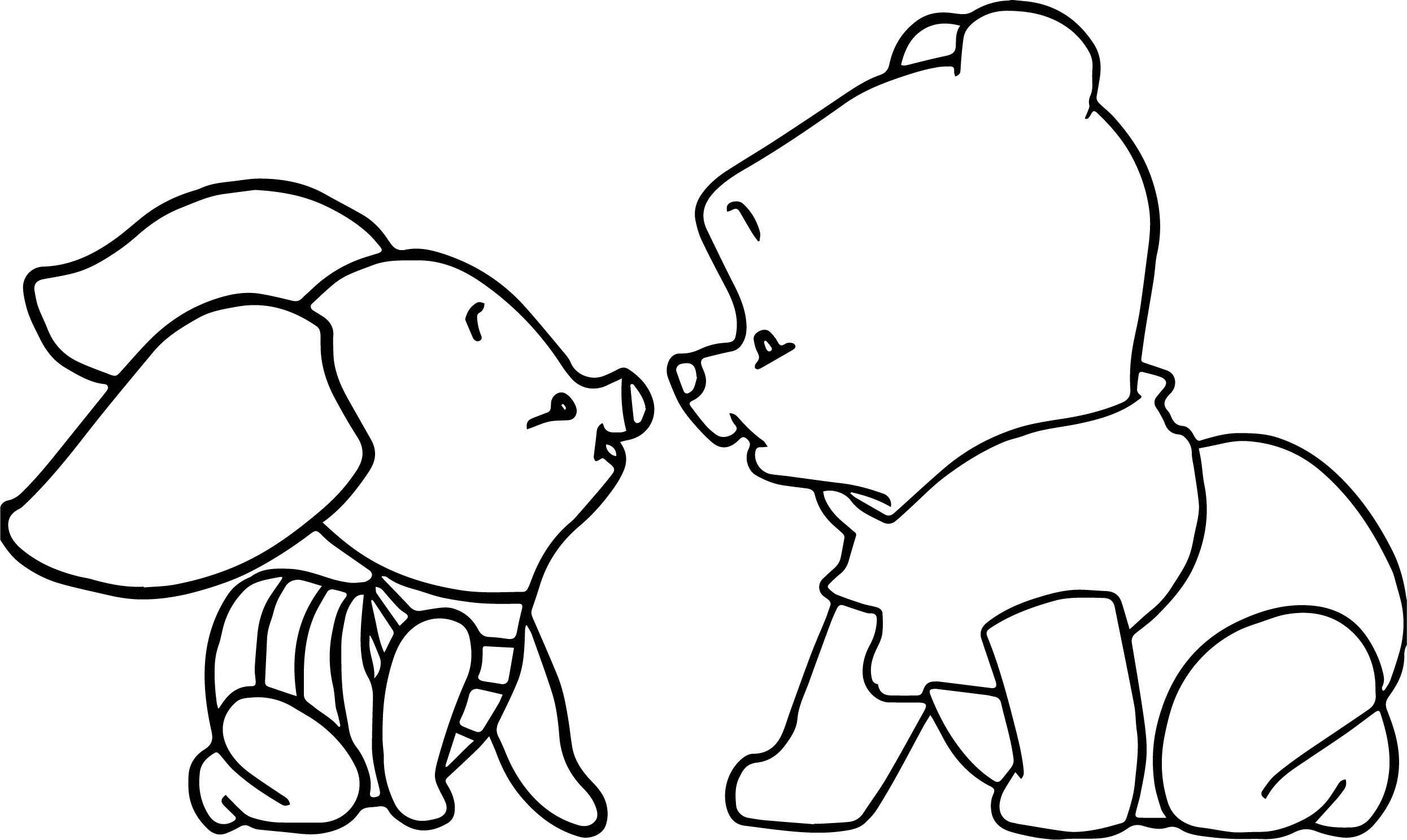 Piglet 桌布 壁紙 — 兩隻卡通動物在簡單的黑白線條畫中面對面，帶有粗線條輪廓。