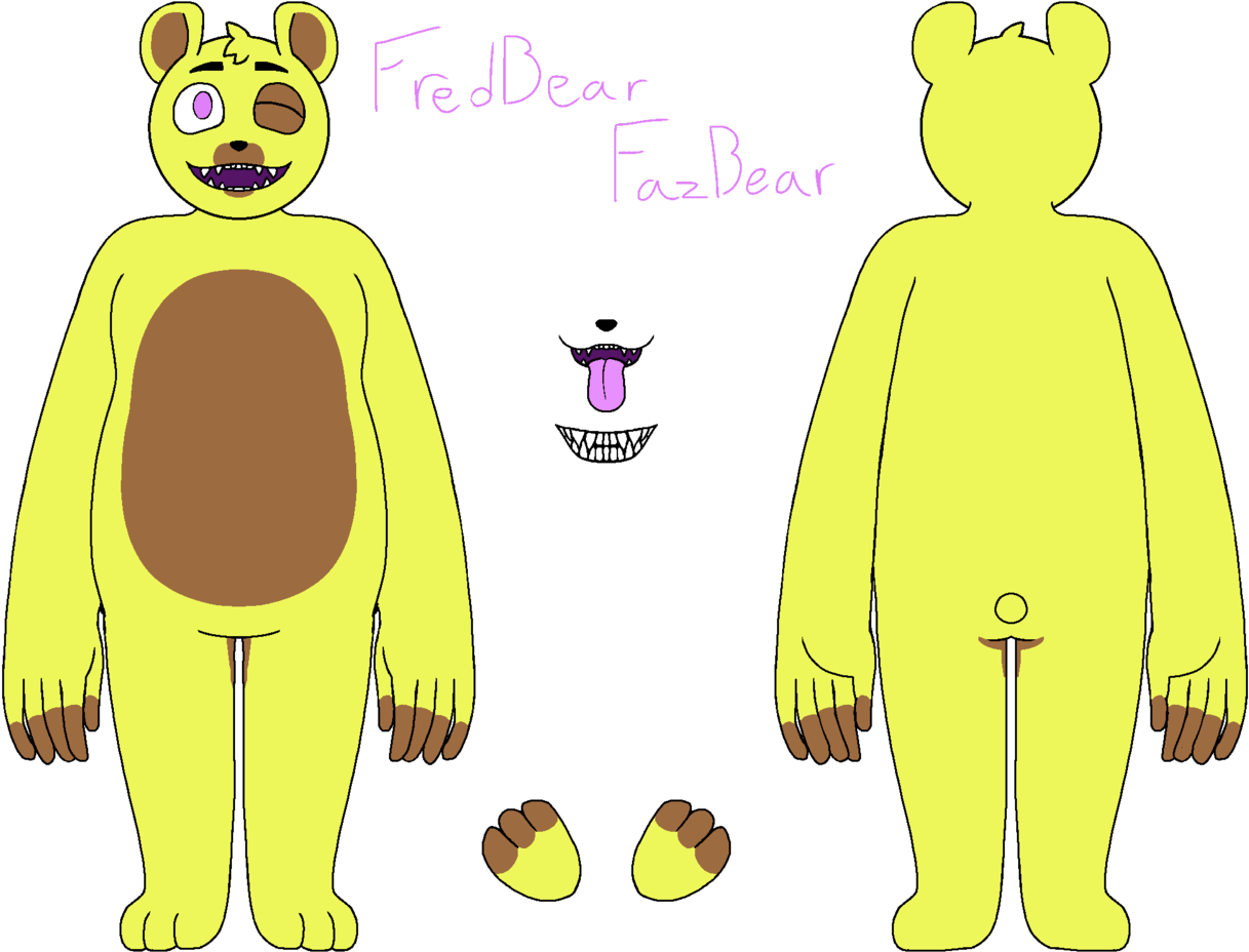 Fredbear 桌布 壁紙 — 兩隻卡通熊，一隻正面有紫色眼睛和棕色肚子，另一隻背面有紫色舌頭和腳，散落在黑色背景上。