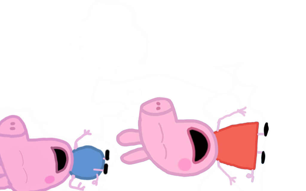 Peppa Pig Funny 桌布 壁紙 — 兩隻卡通豬穿著紅色和藍色連衣裙，在純白色背景上開懷大笑。