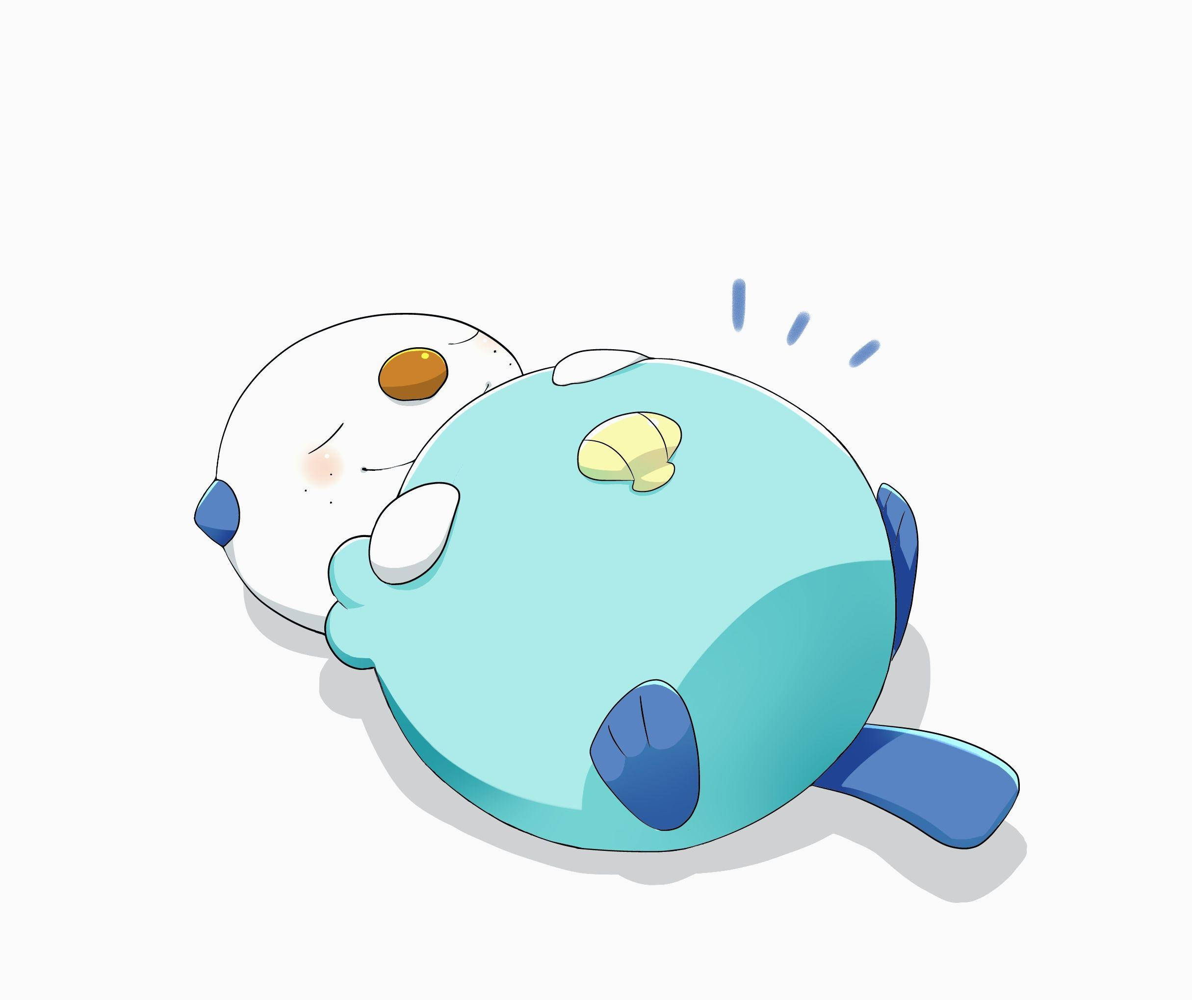 Sleeping 桌布 壁紙 — 兩隻可愛的卡通水獺在純白色背景上並排平靜地睡覺，帶有柔和的陰影。
