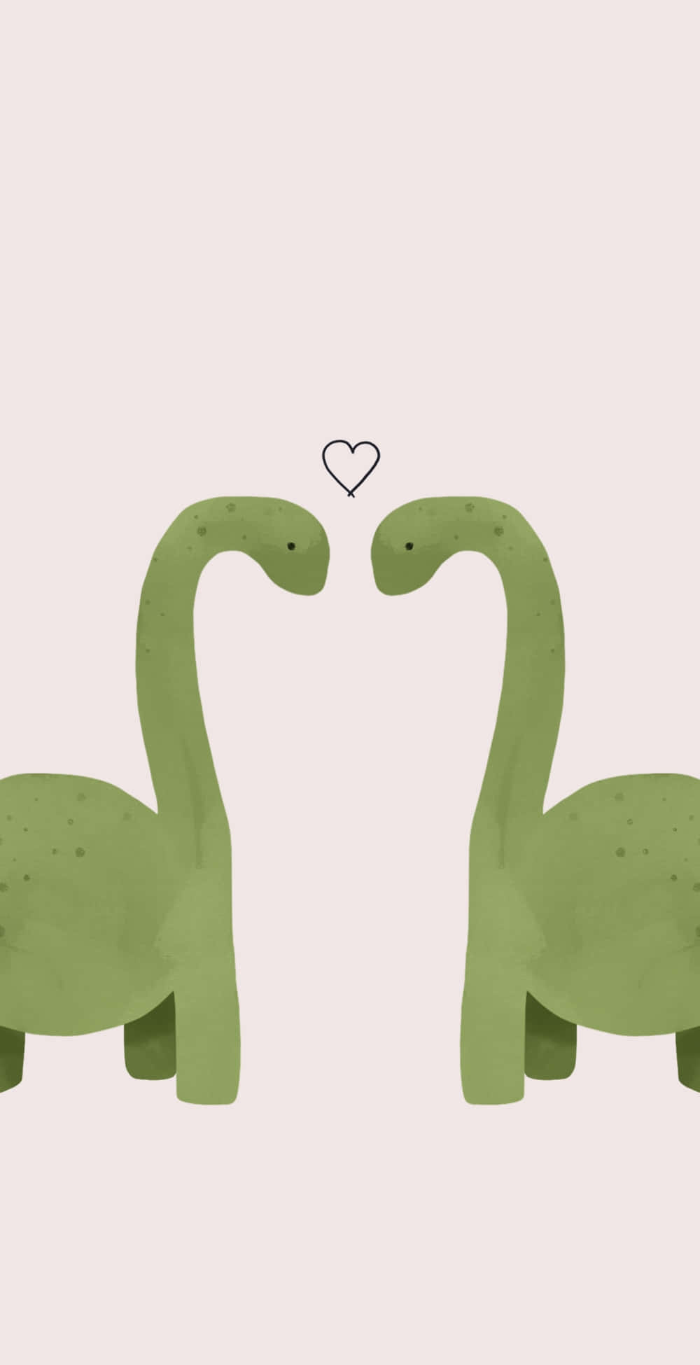 Cute Green Dinosaur 桌布 壁紙 — 兩隻可愛的綠色雷龍恐龍面對面，頭頂上有一顆心，背景是柔和的米色。