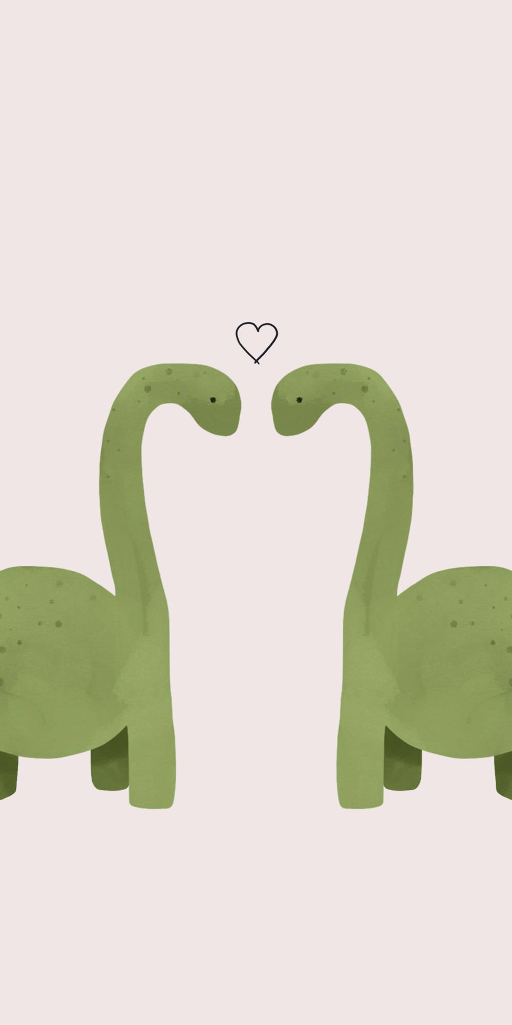 Cute Dinosaur 桌布 壁紙 — 兩隻可愛的綠色雷龍臉龐依偎在一起，中間有一顆愛心，背景是柔和的米色。