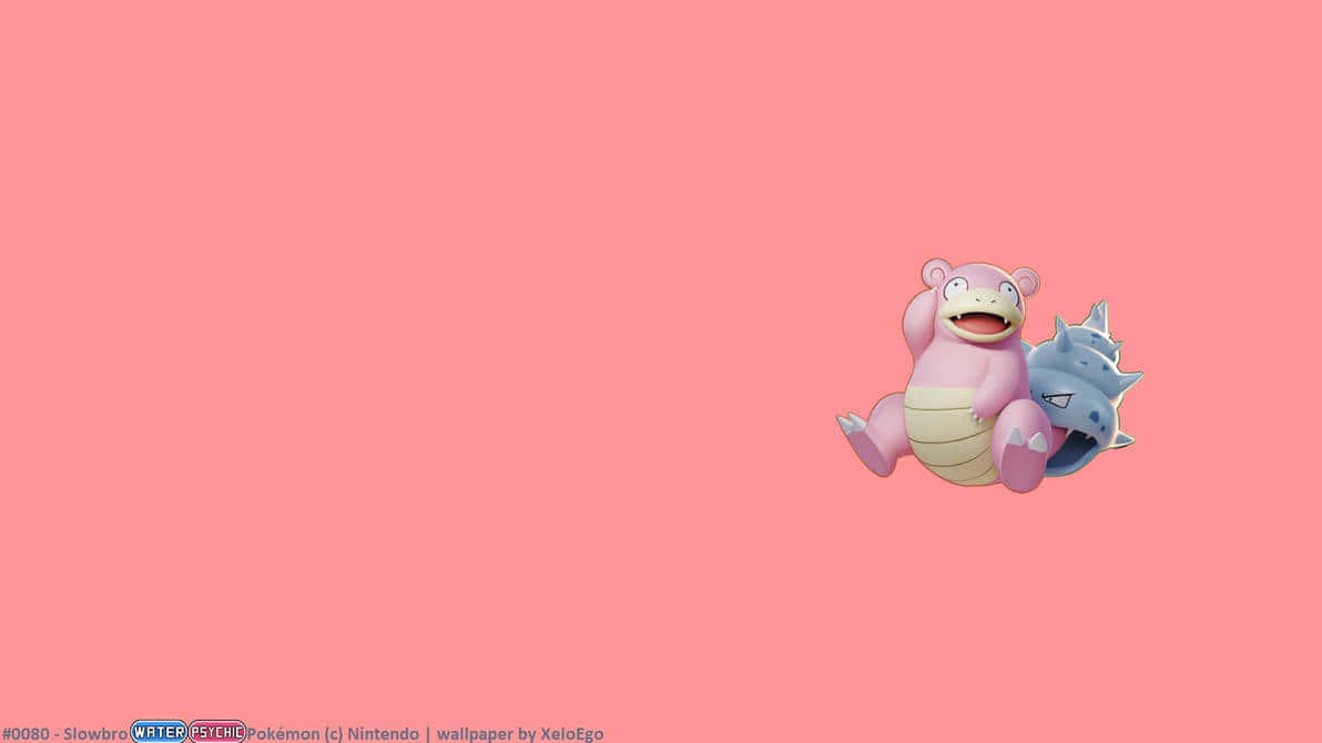 tiny 桌布 壁紙 — 兩隻寶可夢 Slowbro 及其進化形態一起坐在純粉紅色背景上，表情愉快。