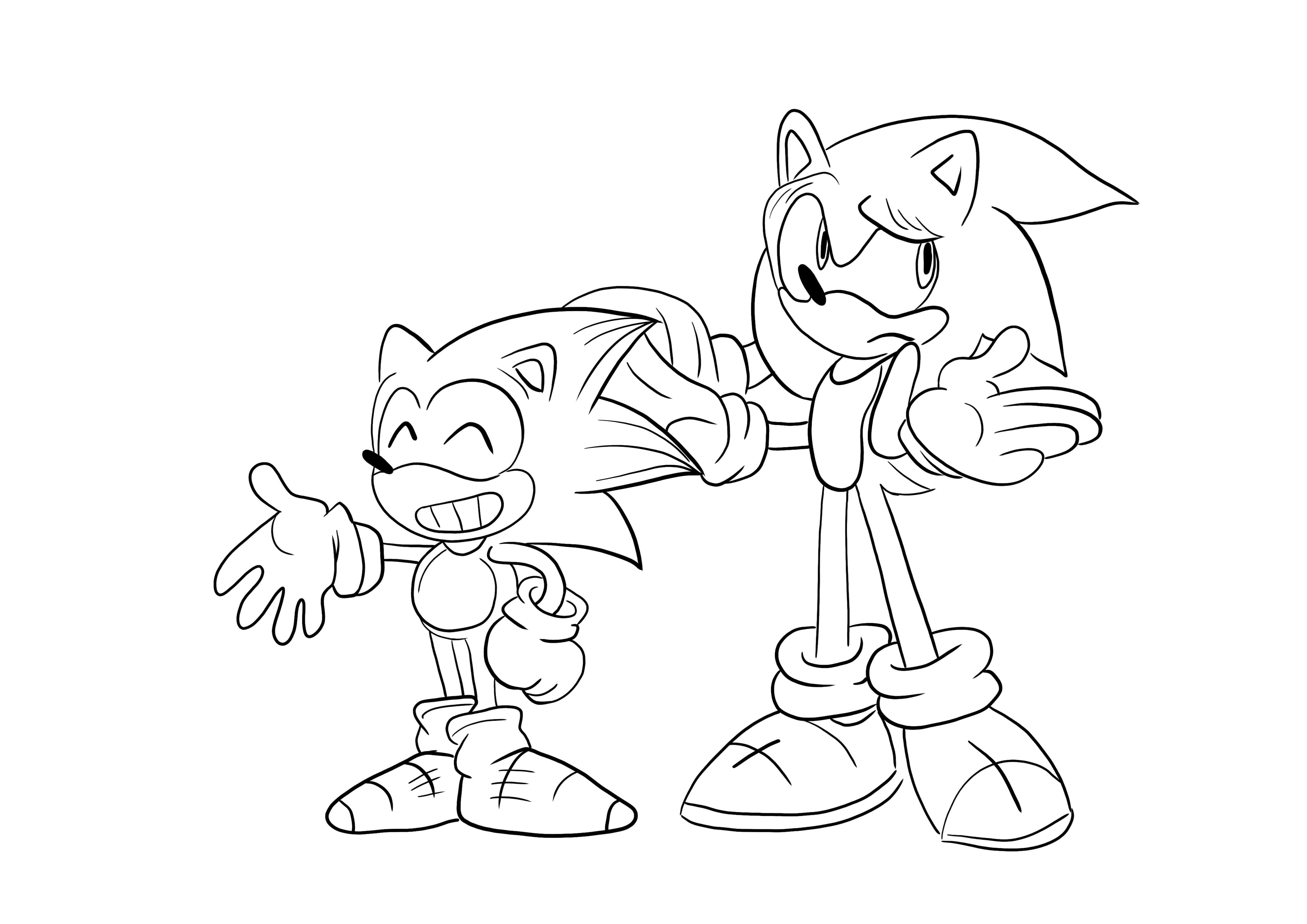 Sonic Coloring 桌布 壁紙 — 兩隻快樂的卡通刺蝟以黑白線條藝術風格，在素色背景前張開雙臂擺姿勢。