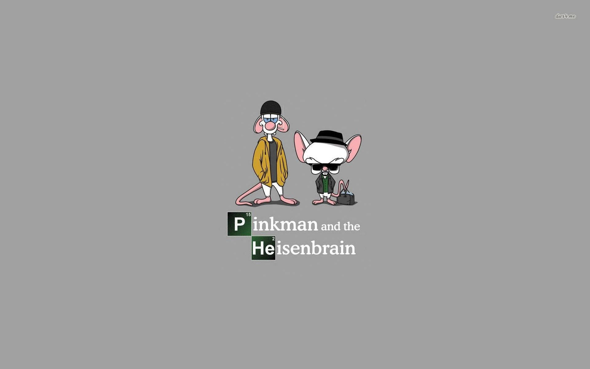 Brain 桌布 壁紙 — 兩隻戴太陽眼鏡和帽子的卡通老鼠站在文字「Pinkman and the Heisenbrain」旁邊，背景為純灰色。