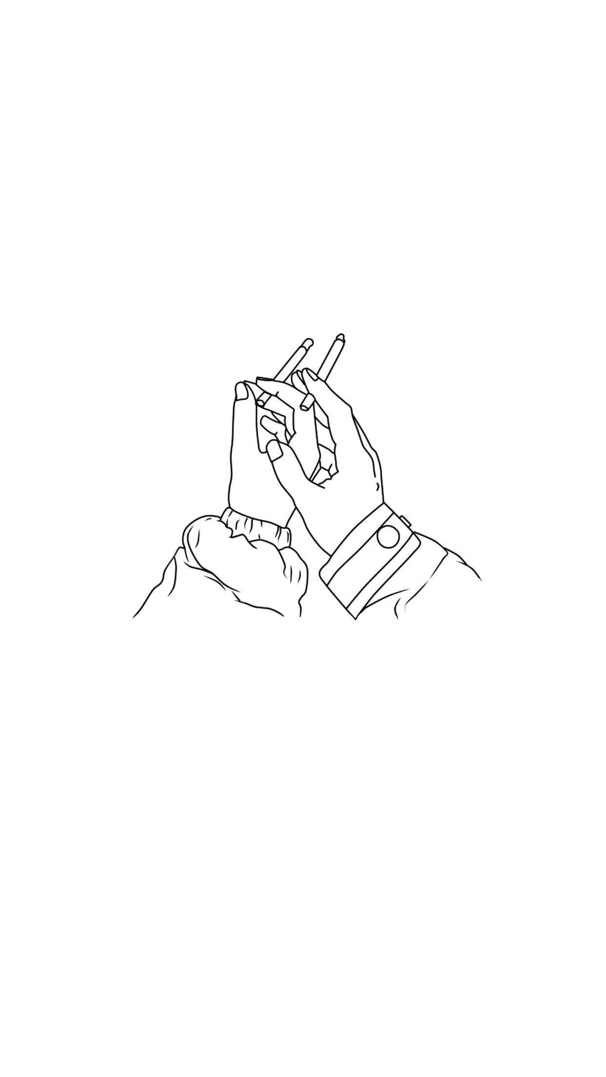 Aesthetic Drawings 桌布 壁紙 — 兩隻手以極簡線條藝術風格，在純白背景上拿著香煙。