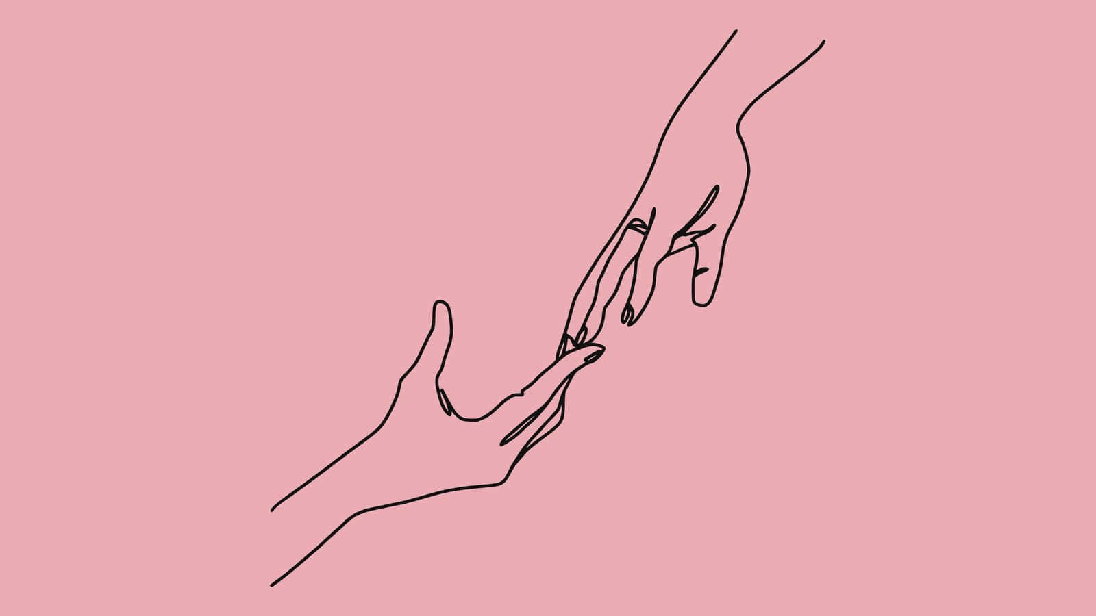 Desktop Pink Aesthetic 桌布 壁紙 — 兩隻手向對方伸出，手指幾乎觸碰，背景為柔和粉紅色。