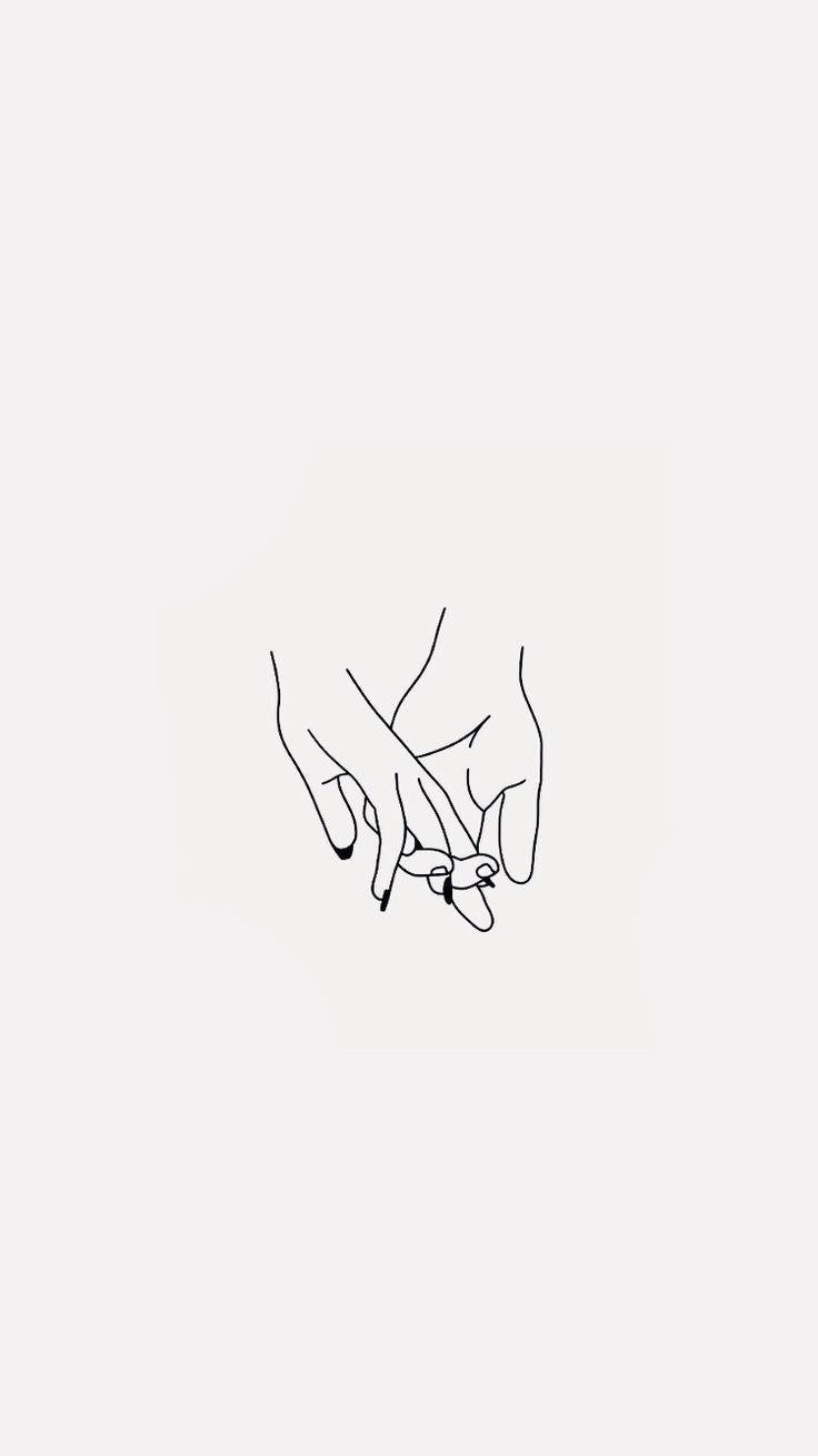 Aesthetic Drawings 桌布 壁紙 — 兩隻手在柔和的米白色背景上，以極簡線條繪畫輕輕交握。