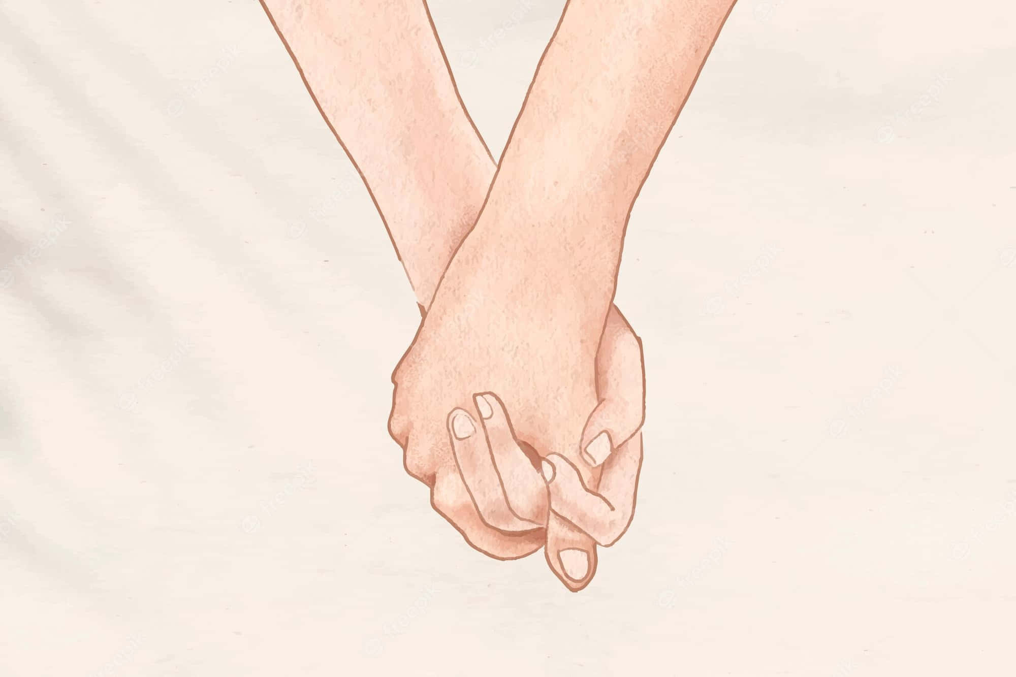 Holding Hands 桌布 壁紙 — 兩隻手在柔和的米色背景上輕輕交握。