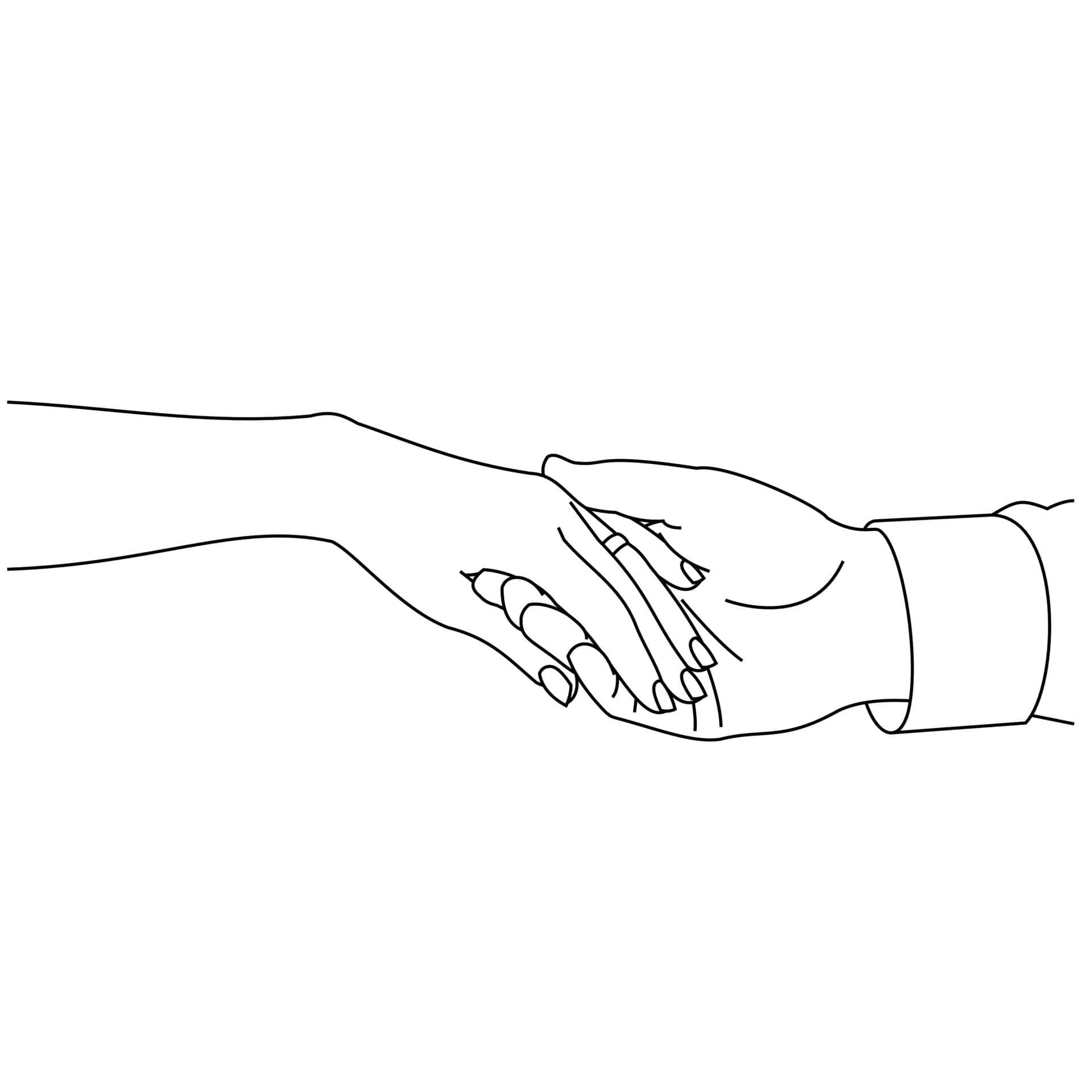 Holding Hands 桌布 壁紙 — 兩隻手在純白背景上以極簡線條畫溫柔地交握。