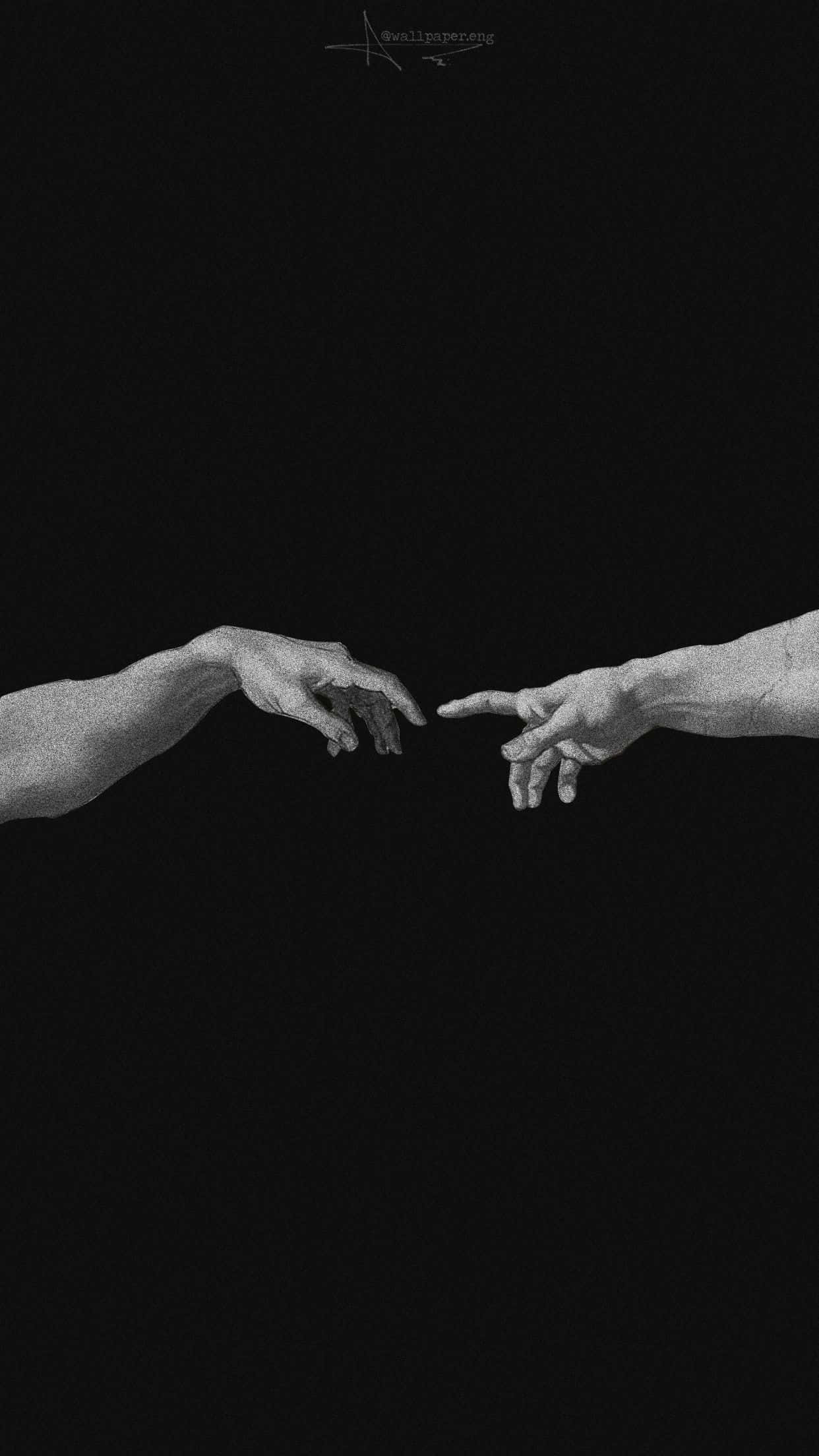 Monochrome 桌布 壁紙 — 兩隻手穿過黑色虛空伸出，指尖幾乎觸碰，極簡黑白構圖。