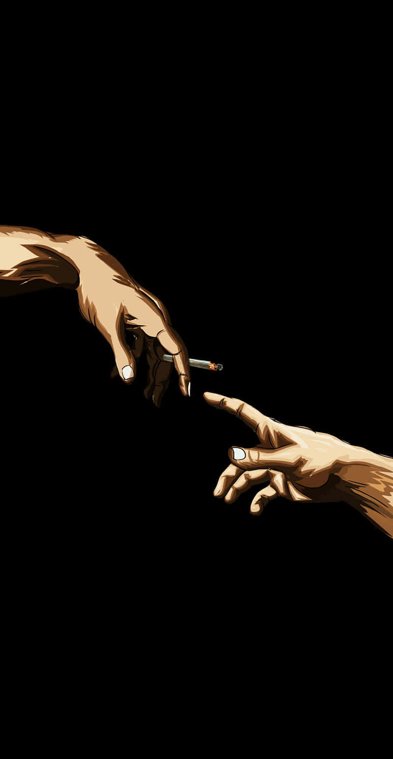 joint 桌布 壁紙 — 兩隻手穿過黑色虛空伸向對方，一隻遞出香煙，另一隻用一根手指接受。