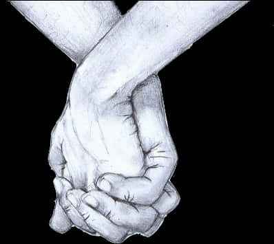 hands 桌布 壁紙 — 兩隻手緊緊握在一起，以溫柔的姿態，在 stark 黑色背景上以細緻的鉛筆陰影呈現。