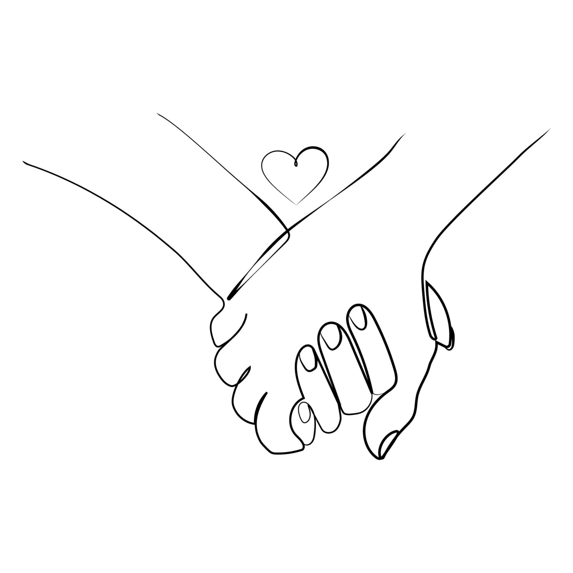 Holding Hands 桌布 壁紙 — 兩隻手輕輕交握，在手指交會處上方形成心形，以極簡線條藝術呈現。
