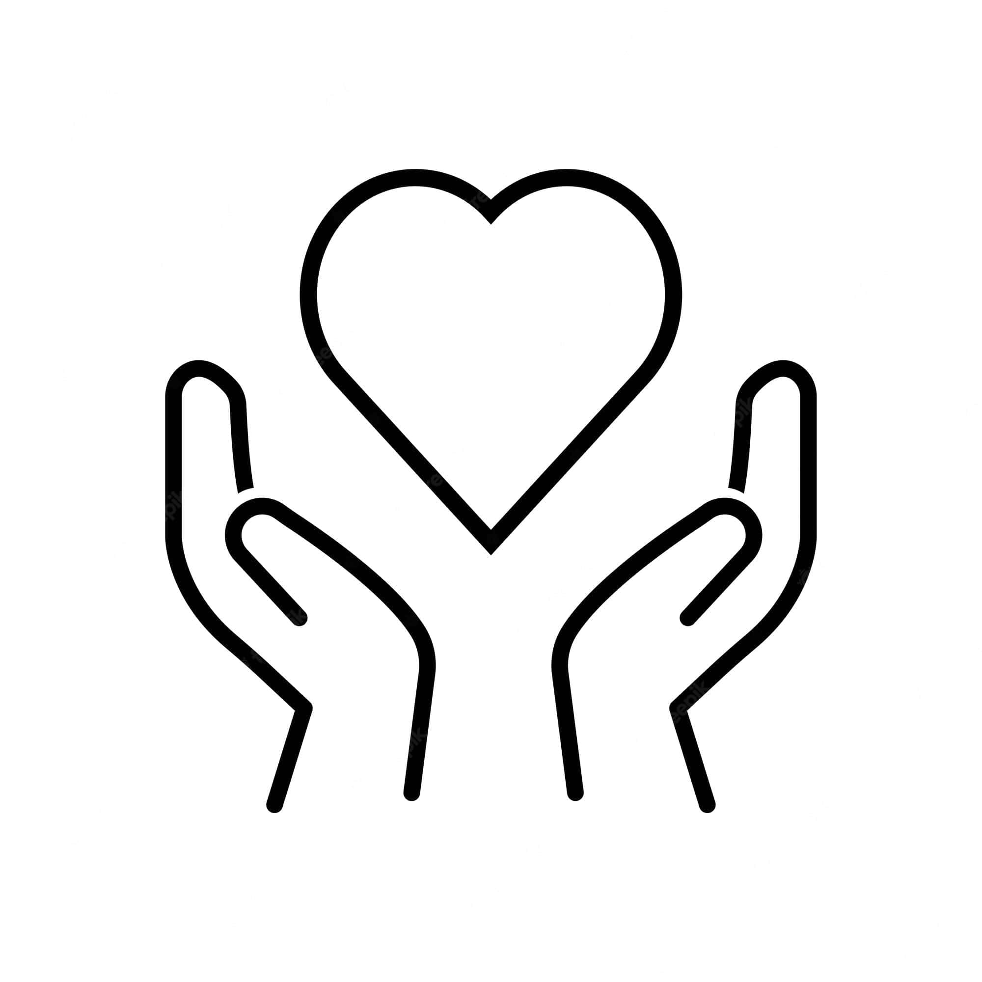 Black And White Heart 桌布 壁紙 — 兩隻手輕輕捧著一個心形符號，採用極簡黑色線條藝術風格。