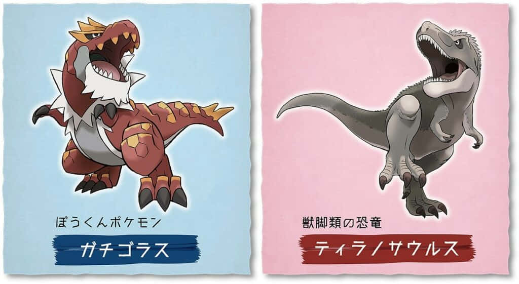Dinosaur Desktop 桌布 壁紙 — 兩隻插圖恐龍並排，一隻紅白卡通風格，另一隻灰色寫實風格，背景為彩色。