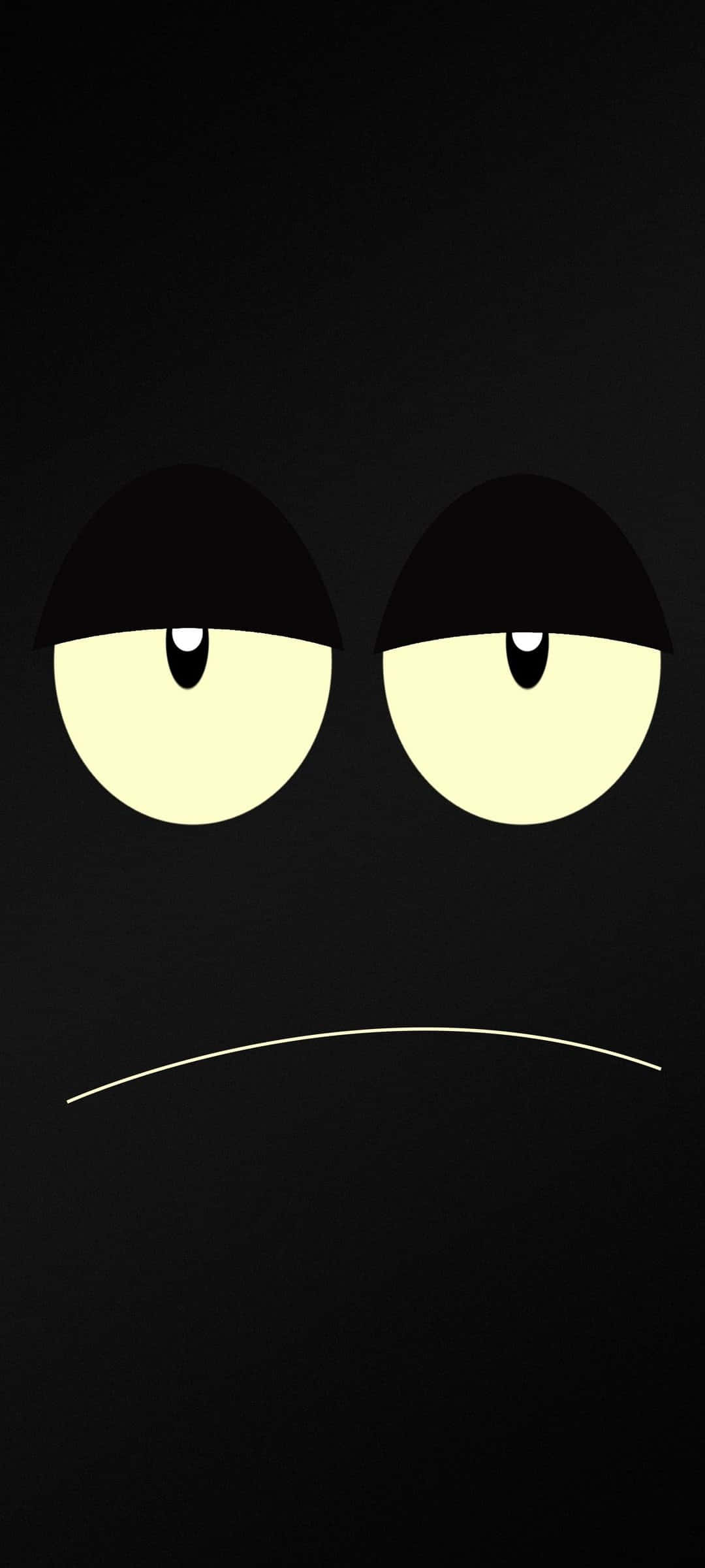 Black Sad 桌布 壁紙 — 兩隻淡黃色大眼，黑色瞳孔，在純黑背景上空洞地凝視，下方有一張簡單彎曲的嘴。