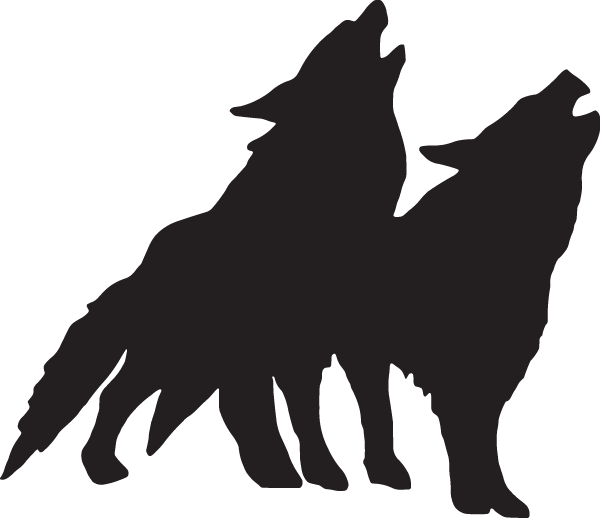 wolves 桌布 壁紙 — 兩隻狼在純白背景上以剪影嚎叫，形態大膽而富有表現力。