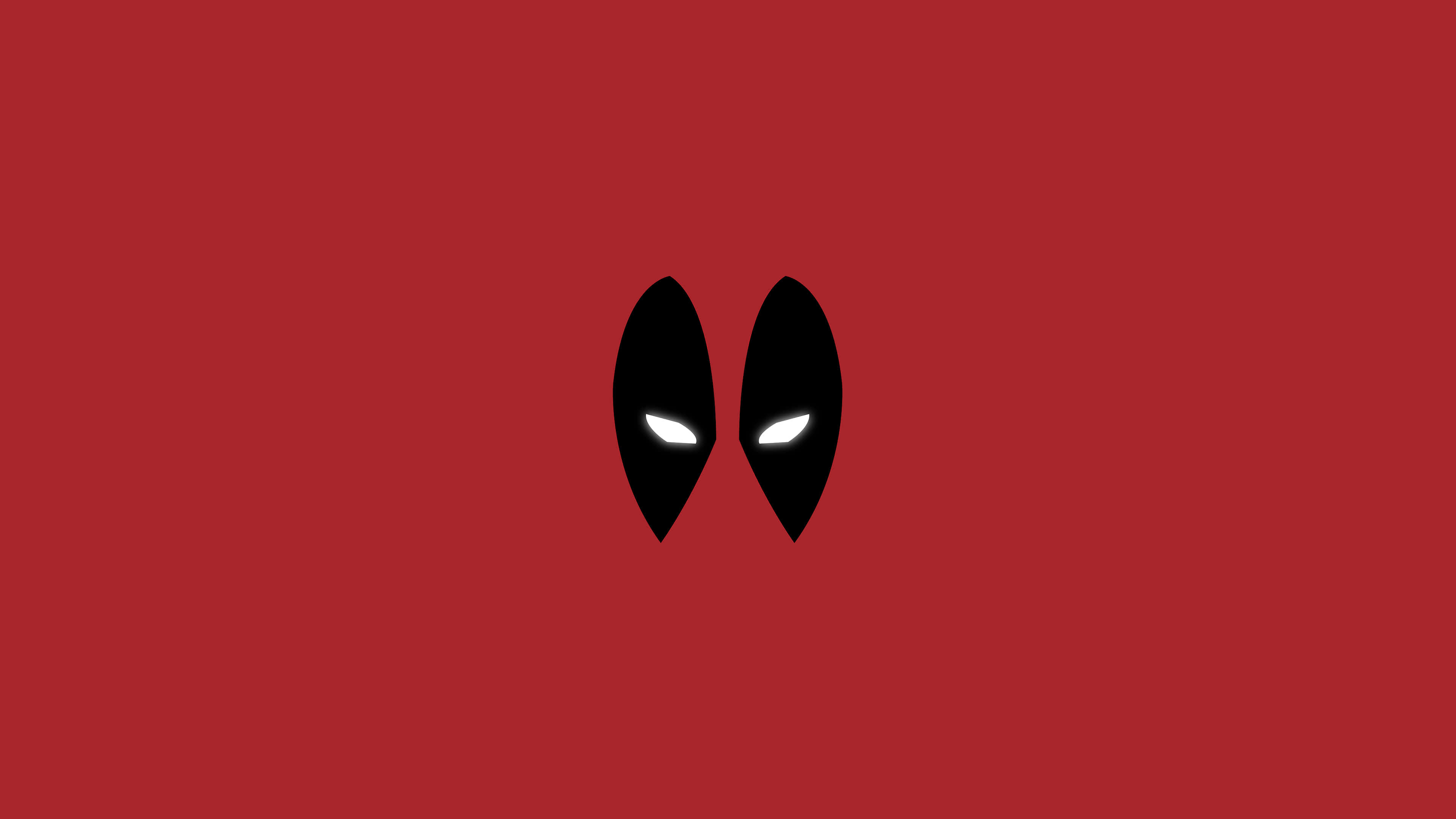Deadpool Logo 桌布 壁紙 — 兩隻發光的白色眼睛從黑色面具中窺視，背景為純紅色。