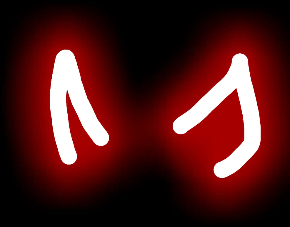 Devil Horn 桌布 壁紙 — 兩隻發光的白色風格化眼睛，在黑暗背景上散發出紅色光芒。