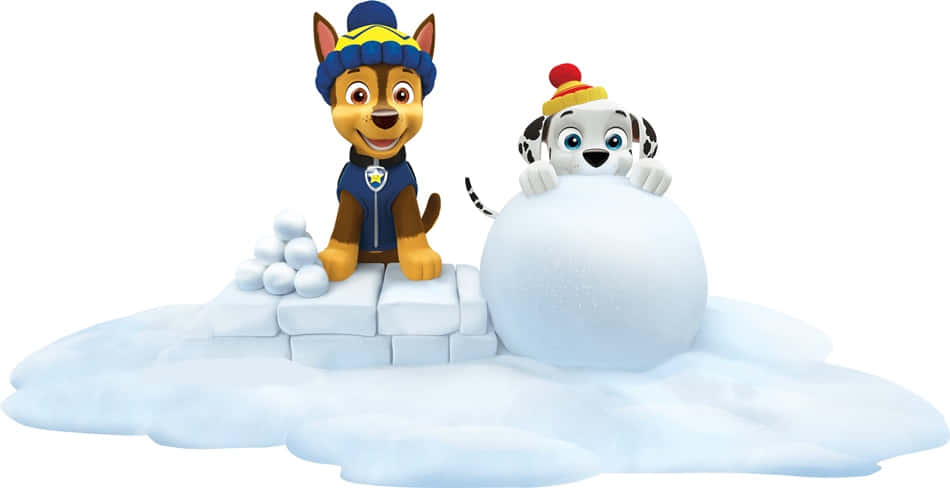 兩隻戴著冬帽的卡通狗在玩雪球和雪塊。 — 汪汪隊立大功 GIF 壁紙