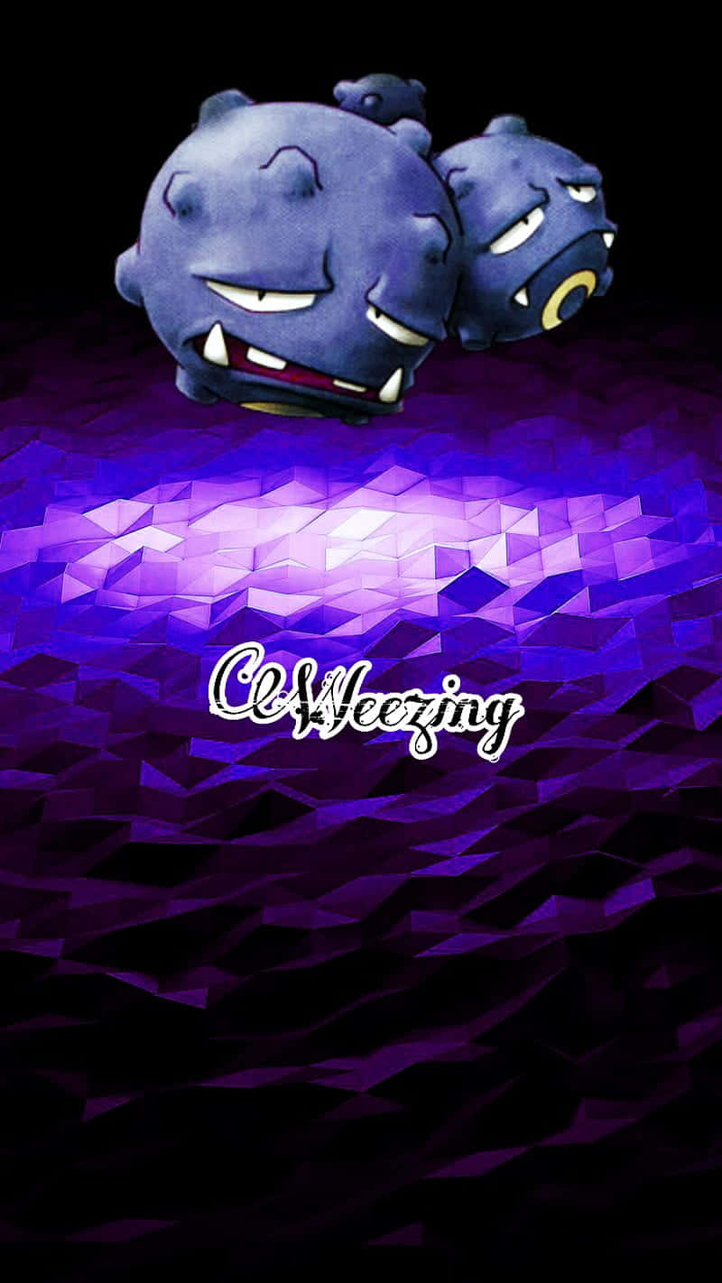 寶可夢 桌布 壁紙 — 兩隻紫色的 Pokémon Clefable 漂浮在發光的紫色幾何景觀上方，並帶有風格化的名稱疊加。