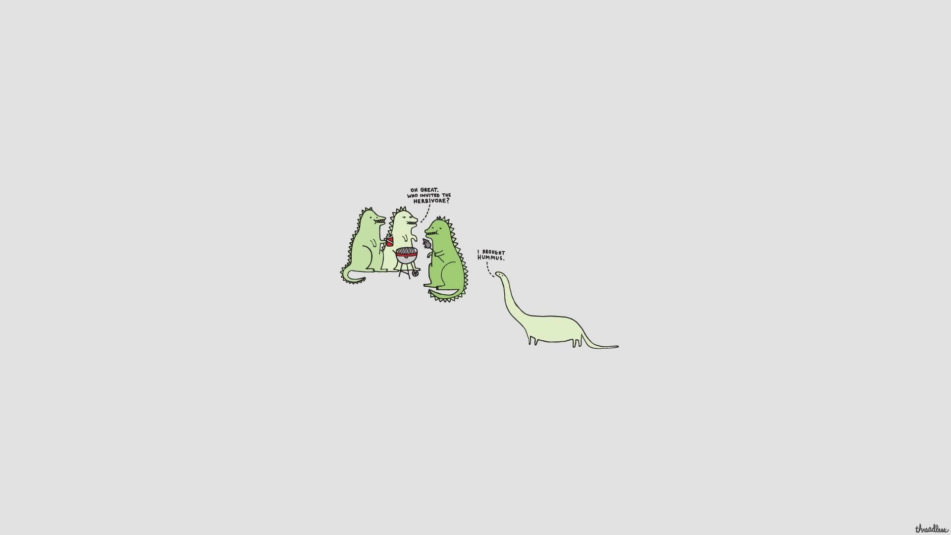 Cute Dinosaur 桌布 壁紙 — 兩隻綠色卡通恐龍坐在桌旁喝葡萄酒，而第三隻恐龍拿著菜單走開。