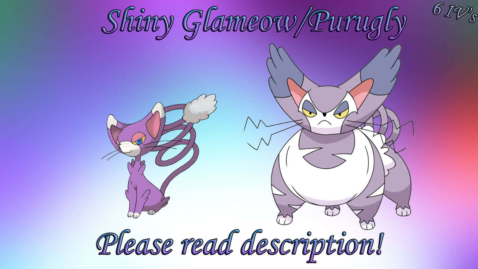 Pokemon Aesthetic 桌布 壁紙 — 兩隻色違寶可夢魅力喵和東施喵並排站在紫色和粉紅色的漸變背景前。