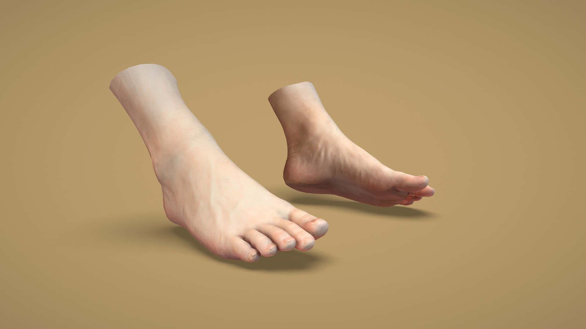feet 桌布 壁紙 — 兩隻逼真的人類腳掌輕輕漂浮在柔和的米色背景上，下方帶有微妙的陰影。