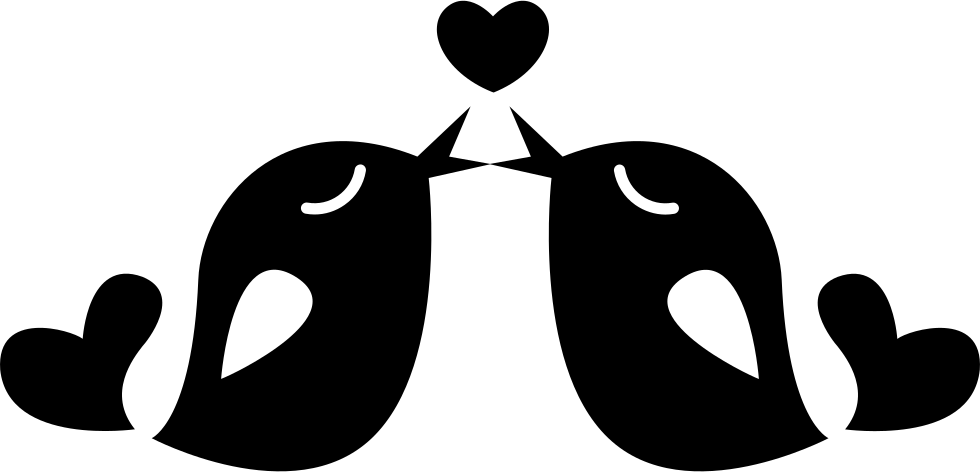 Love Black And White 桌布 壁紙 — 兩隻風格化的黑色鳥兒面對面，喙的上方和下方有心形圖案，背景為白色。